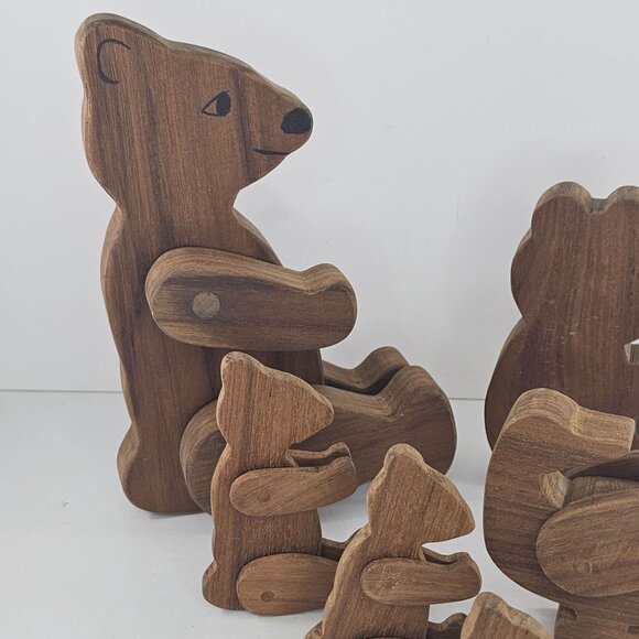 Handmade Wooden Bear Family Set With Movable Parts Articulated Duck - Picture 2 of 8